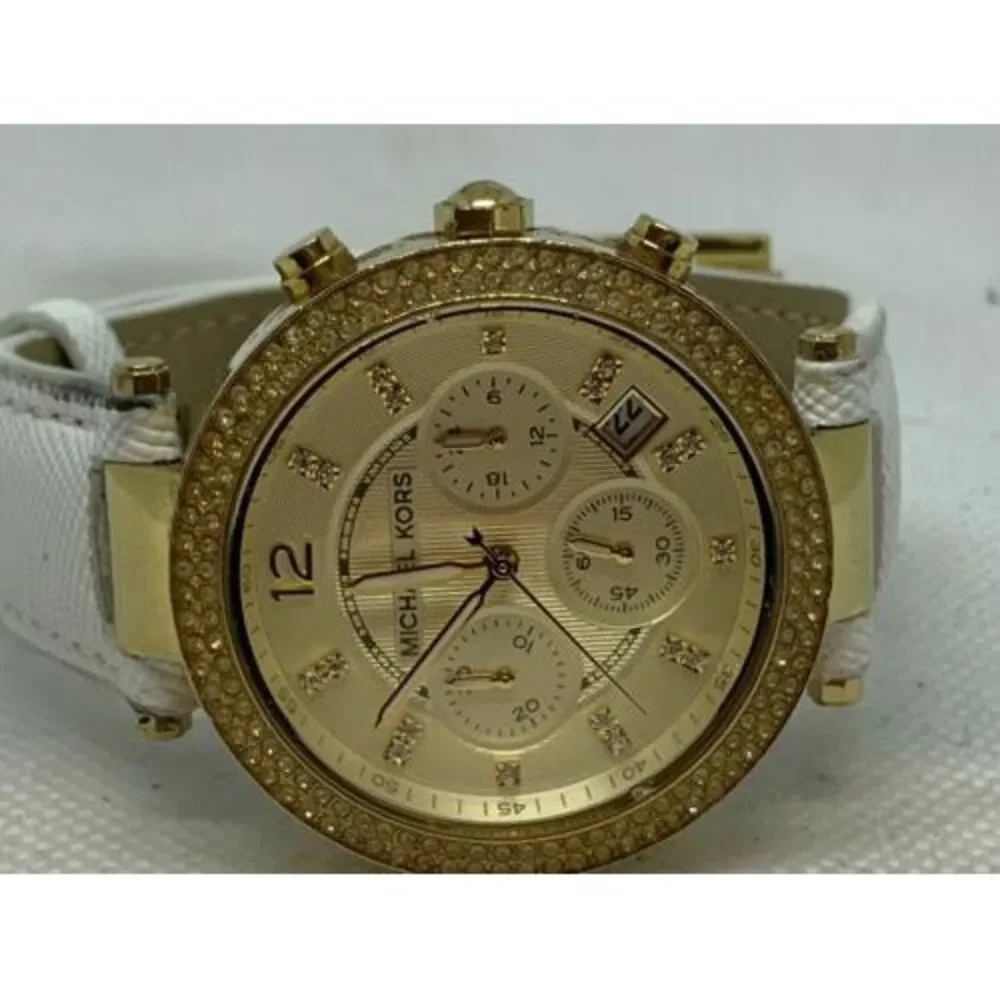 Michael Kors MK5688 Women's Watch Chronograph Analog White Band Date 39mm C244